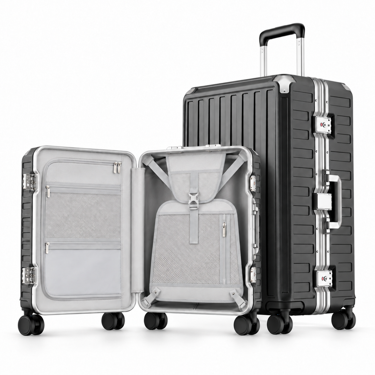 100% polycarbonate hard shell, and reinforced aluminum frame for durable protection and long-term travel use. 