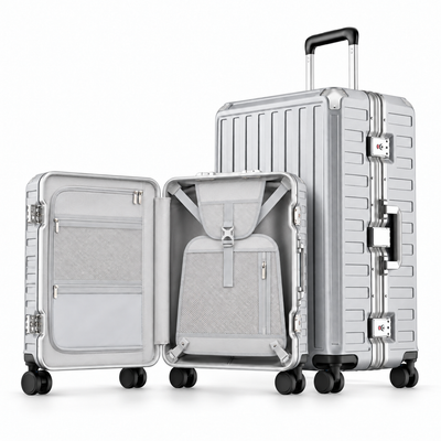 100% polycarbonate hard shell, and reinforced aluminum frame for durable protection and long-term travel use. #LUGGEX  aluminum-frame zipperless luggage set with 100% polycarbonate hard shell, TSA-approved locks, and smooth spinner wheels for durable, secure travel.
#color_sliver_grey #show