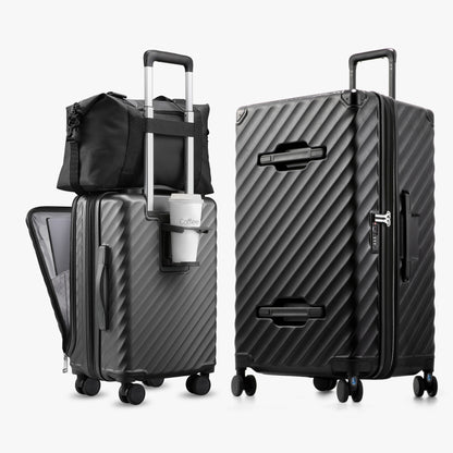 Front-Open Carry-On with Cup Holder & Laptop Pocket
Deep-Capacity Trunk-Style Check-In Luggage
# Front-open carry-on luggage with cup holder and laptop pocket alongside deep-capacity trunk-style check-in suitcase #show
