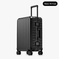 Front view of a carry-on suitcase with a 100% polycarbonate shell, designed for lightweight durability and impact resistance. "Cabin-Ready · 1–4 Days"#show #color_black