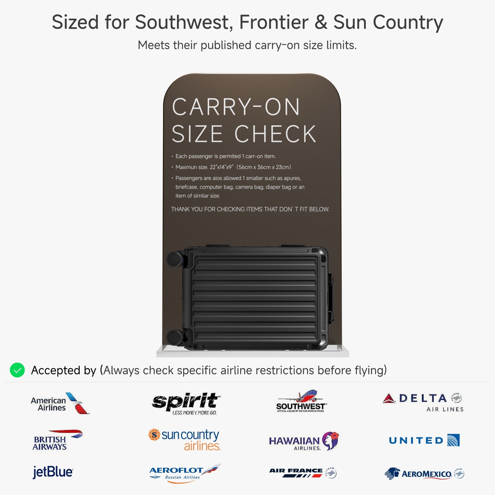 20-inch Carry-On Luggage Sized for Southwest, Frontier & Sun Country Airlines – Accepted by American, Delta, United, JetBlue and More.#color_black