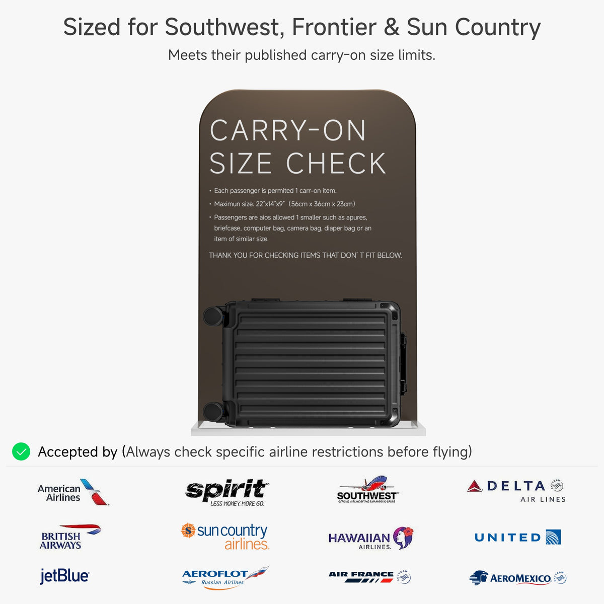 20-inch Carry-On Luggage Sized for Southwest, Frontier & Sun Country Airlines – Accepted by American, Delta, United, JetBlue and More.#color_black