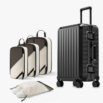 100% polycarbonate hard shell, and reinforced aluminum frame for durable protection and long-term travel use. #LUGGEX 21-inch zipperless bigger carry-on suitcase with aluminum frame and 100% polycarbonate hard shell, TSA locks, and smooth spinner wheels for durable, lightweight travel. 

#color_black #show