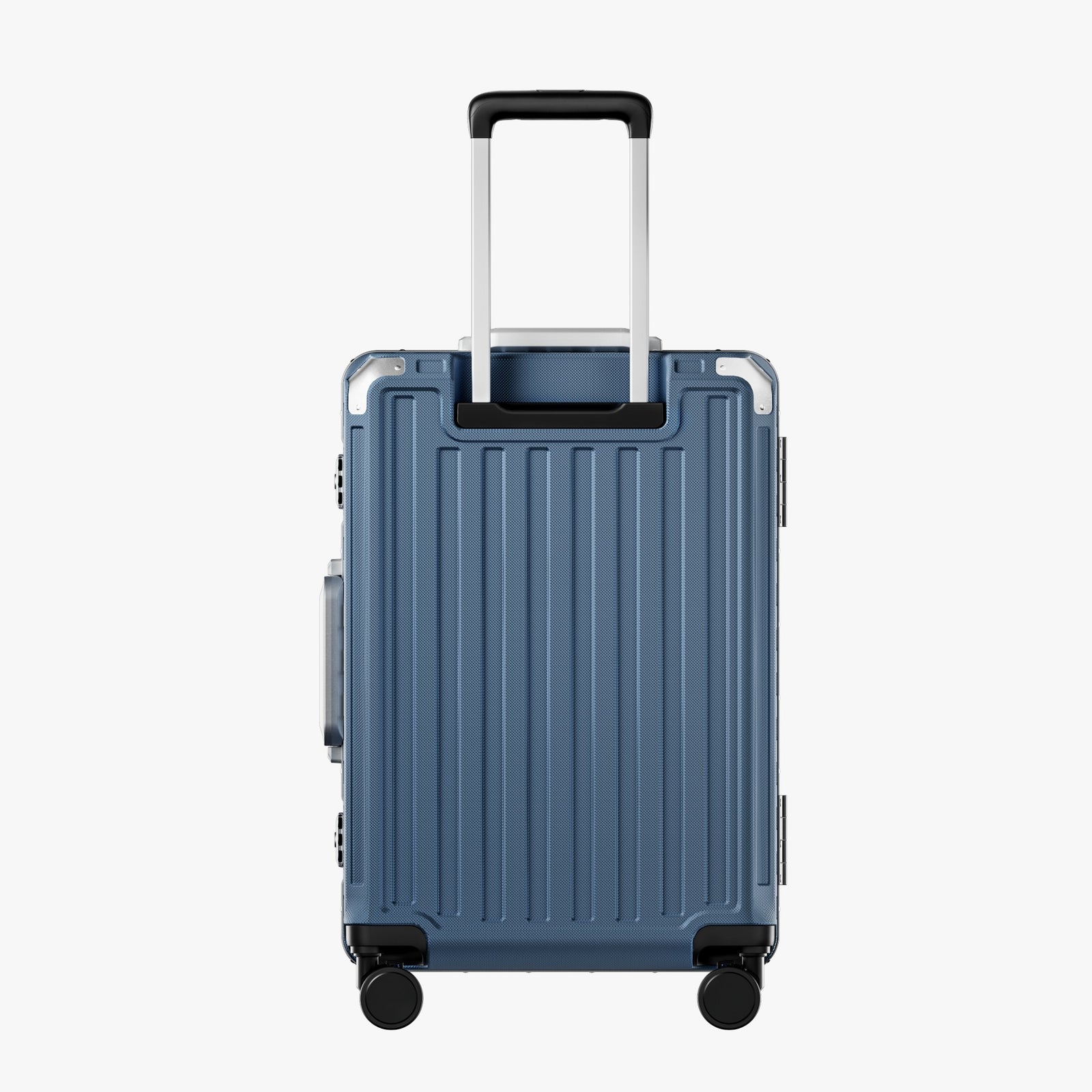LUGGEX Zipperless aluminum 22-inch check-in luggage with a 4-stage adjustable handle, reinforced corners, dual TSA-approved locks, removable privacy divider, and shock-absorbing spinner wheels. #color_blue