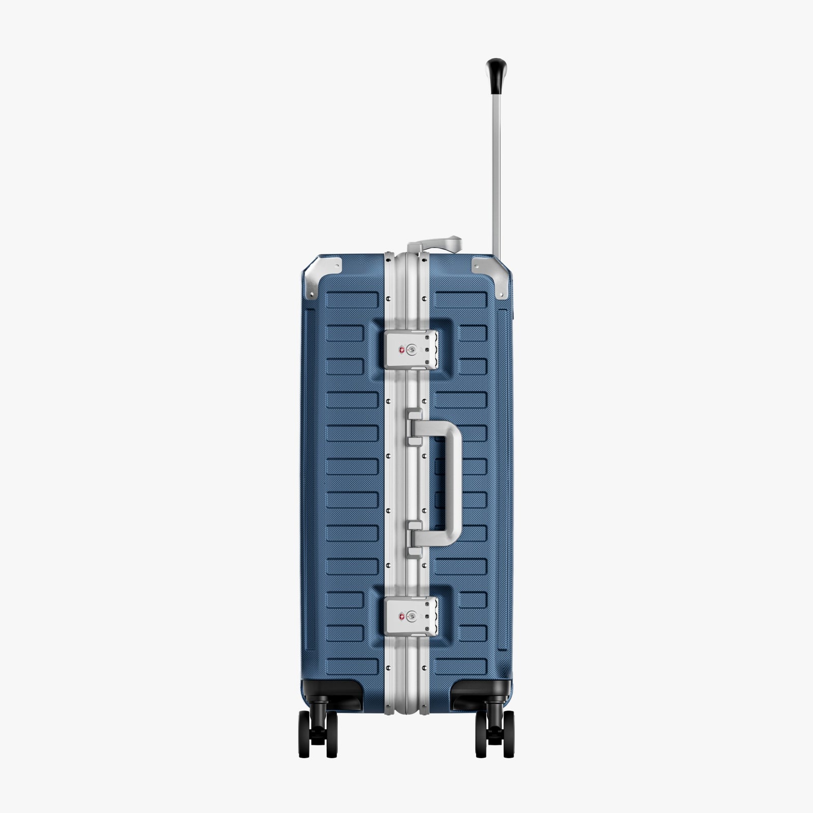LUGGEX Zipperless aluminum 22-inch check-in luggage with a 4-stage adjustable handle, reinforced corners, dual TSA-approved locks, removable privacy divider, and shock-absorbing spinner wheels. #color_blue