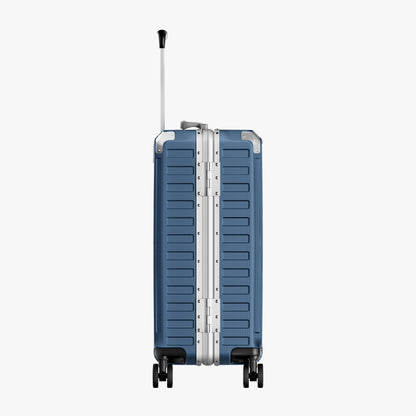 LUGGEX Zipperless aluminum 22-inch check-in luggage with a 4-stage adjustable handle, reinforced corners, dual TSA-approved locks, removable privacy divider, and shock-absorbing spinner wheels. #color_blue