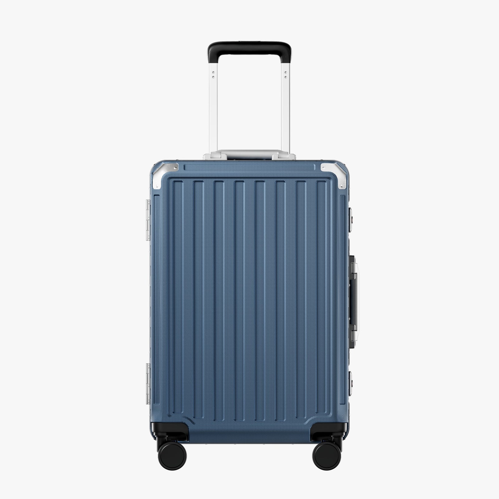 LUGGEX Zipperless aluminum 22-inch check-in luggage with a 4-stage adjustable handle, reinforced corners, dual TSA-approved locks, removable privacy divider, and shock-absorbing spinner wheels. #color_blue