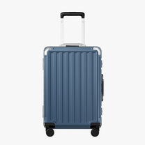 LUGGEX Zipperless aluminum 22-inch check-in luggage with a 4-stage adjustable handle, reinforced corners, dual TSA-approved locks, removable privacy divider, and shock-absorbing spinner wheels. #color_blue