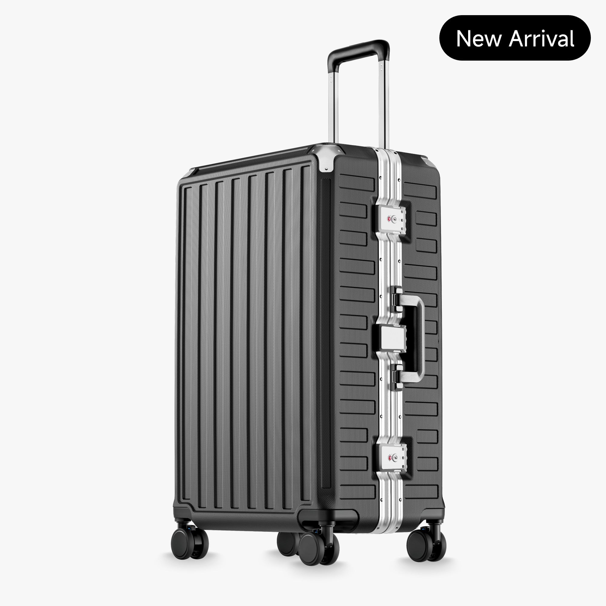 100% polycarbonate hard shell, and reinforced aluminum frame for durable protection and long-term travel use. #LUGGEX 26 inch aluminum-frame zipperless check-in suitcase with 100% polycarbonate hard shell, TSA-approved locks, and smooth spinner wheels for durable, secure travel.  #color_charcoal #show