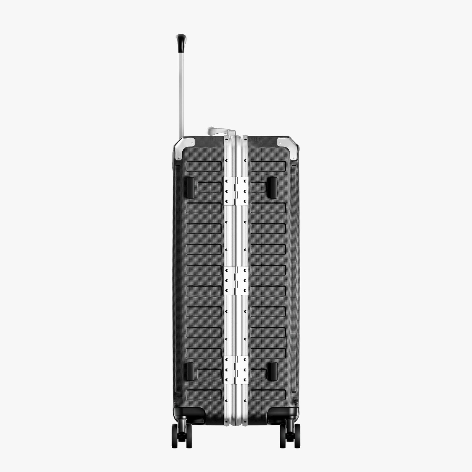 LUGGEX Zipperless aluminum 26-inch check-in luggage with a 4-stage adjustable handle, reinforced corners, dual TSA-approved locks, removable privacy divider, and shock-absorbing spinner wheels. #color_charcoal