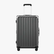 LUGGEX Zipperless aluminum 28-inch check-in luggage with a 4-stage adjustable handle, reinforced corners, dual TSA-approved locks, removable privacy divider, and shock-absorbing spinner wheels. #color_charcoal