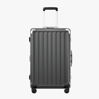 LUGGEX Zipperless aluminum 28-inch check-in luggage with a 4-stage adjustable handle, reinforced corners, dual TSA-approved locks, removable privacy divider, and shock-absorbing spinner wheels. #color_charcoal