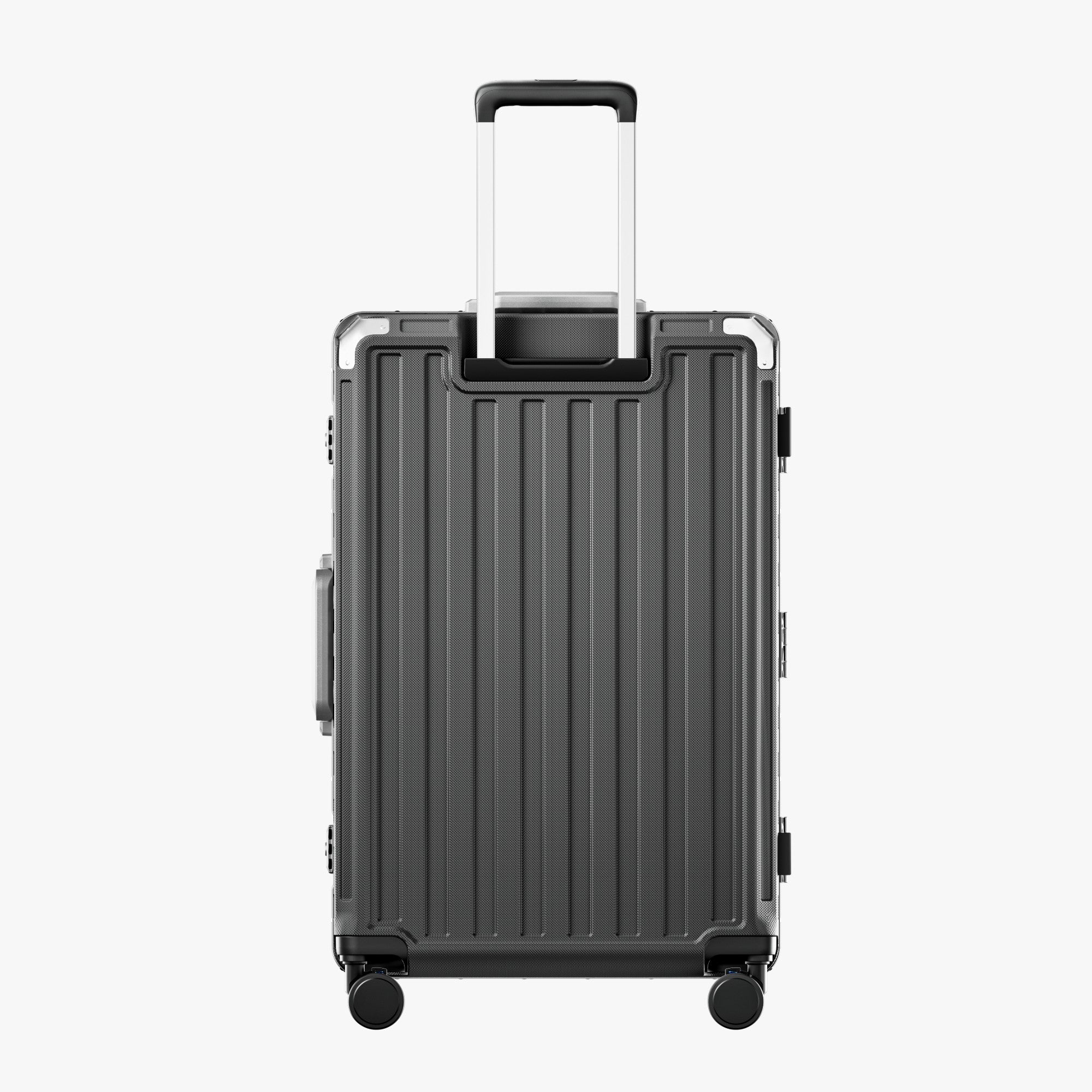 LUGGEX Zipperless aluminum 28-inch check-in luggage with a 4-stage adjustable handle, reinforced corners, dual TSA-approved locks, removable privacy divider, and shock-absorbing spinner wheels. #color_charcoal