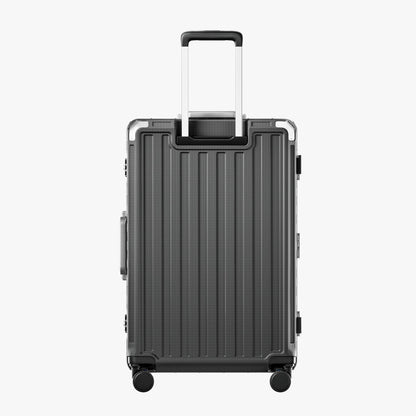 LUGGEX Zipperless aluminum 28-inch check-in luggage with a 4-stage adjustable handle, reinforced corners, dual TSA-approved locks, removable privacy divider, and shock-absorbing spinner wheels. #color_charcoal