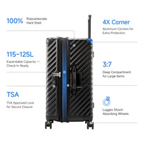 LUGGEX Adventure-Proof Trunk | Deep Capacity & Expandable Design (30 Inch) Black 30-inch-expandable-trunk-check-in-suitcase-features-polycarbonate-30inch