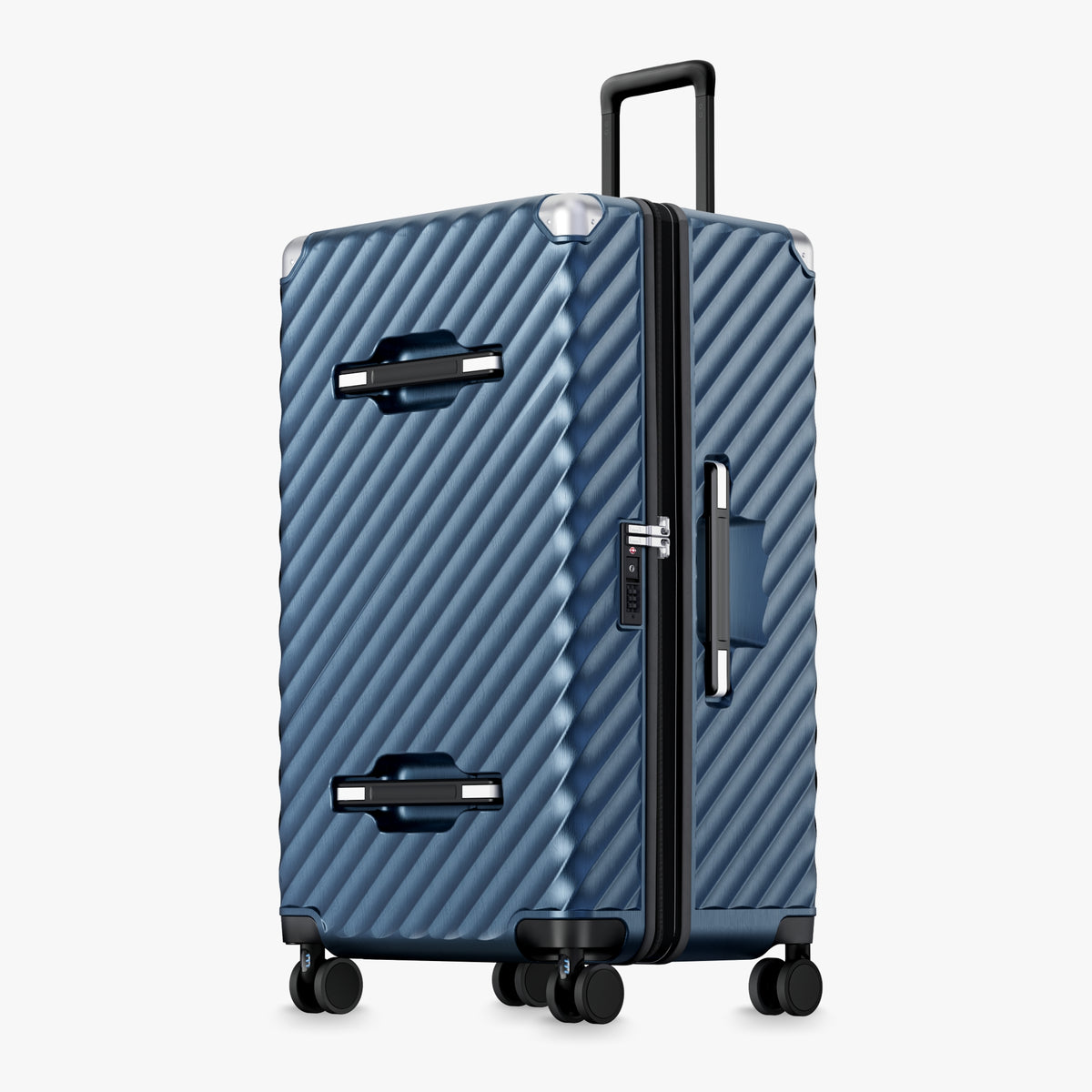 LUGGEX 30-inch expandable trunk check-in suitcase with a durable zippered design, offering extra packing capacity and stable rolling for long-haul and extended travel.

#30-inch expandable trunk check-in suitcase with zippered closure, reinforced shell, and four spinner wheels for long trips.#color_blue #show