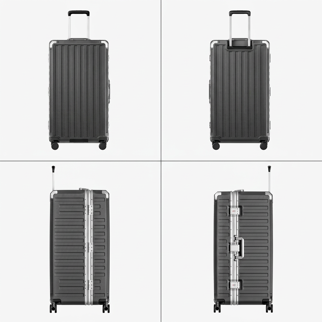 LUGGEX Zipperless aluminum 32-inch check-in luggage with a 4-stage adjustable handle, reinforced corners, dual TSA-approved locks, removable privacy divider, and shock-absorbing spinner wheels. #color_charcoal
