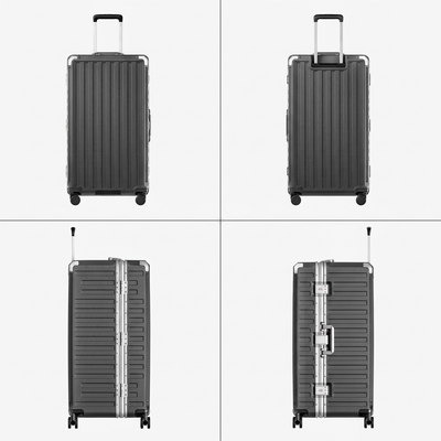 LUGGEX Zipperless aluminum 32-inch check-in luggage with a 4-stage adjustable handle, reinforced corners, dual TSA-approved locks, removable privacy divider, and shock-absorbing spinner wheels. #color_charcoal