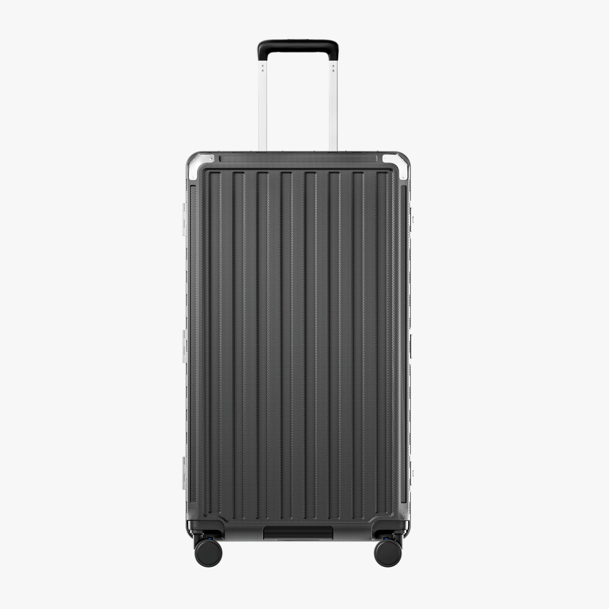 LUGGEX Zipperless aluminum 32-inch check-in luggage with a 4-stage adjustable handle, reinforced corners, dual TSA-approved locks, removable privacy divider, and shock-absorbing spinner wheels. #color_charcoal