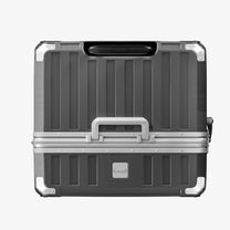 LUGGEX Zipperless aluminum 32-inch check-in luggage with a 4-stage adjustable handle, reinforced corners, dual TSA-approved locks, removable privacy divider, and shock-absorbing spinner wheels. #color_charcoal