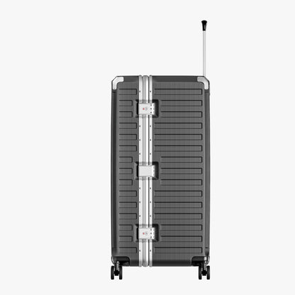 LUGGEX Zipperless aluminum 32-inch check-in luggage with a 4-stage adjustable handle, reinforced corners, dual TSA-approved locks, removable privacy divider, and shock-absorbing spinner wheels. #color_charcoal