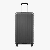 LUGGEX Zipperless aluminum 32-inch check-in luggage with a 4-stage adjustable handle, reinforced corners, dual TSA-approved locks, removable privacy divider, and shock-absorbing spinner wheels. #color_charcoal