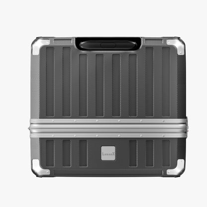 LUGGEX Zipperless aluminum 32-inch check-in luggage with a 4-stage adjustable handle, reinforced corners, dual TSA-approved locks, removable privacy divider, and shock-absorbing spinner wheels. #color_charcoal