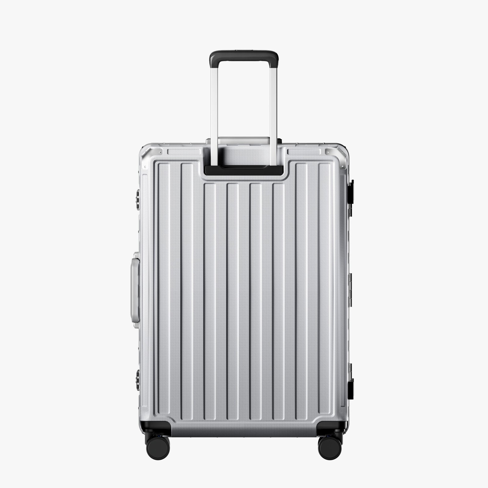 LUGGEX Zipperless aluminum 28-inch check-in luggage with a 4-stage adjustable handle, reinforced corners, dual TSA-approved locks, removable privacy divider, and shock-absorbing spinner wheels. 