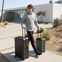 100% polycarbonate hard shell, and reinforced aluminum frame for durable protection and long-term travel use. #LUGGEX 21-inch zipperless bigger carry-on suitcase with aluminum frame and 100% polycarbonate hard shell, TSA locks, and smooth spinner wheels for durable, lightweight travel. 

#color_black #show