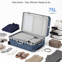 LUGGEX Zipperless aluminum 24-inch check-in luggage with a 4-stage adjustable handle, reinforced corners, dual TSA-approved locks, removable privacy divider, and shock-absorbing spinner wheels. 