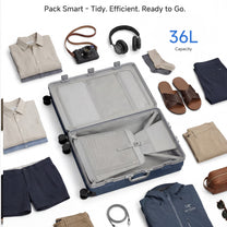 LUGGEX Zipperless aluminum carry-on luggage with a 4-stage adjustable handle, reinforced corners, dual TSA-approved locks, removable privacy divider, and shock-absorbing spinner wheels. #color_sliver_grey