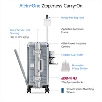 ZX All in One | Bigger Carry On | Zipperless Aluminum Frame & Front Open#color_sliver_grey