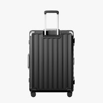 LUGGEX Zipperless aluminum 28-inch check-in luggage with a 4-stage adjustable handle, reinforced corners, dual TSA-approved locks, removable privacy divider, and shock-absorbing spinner wheels. 