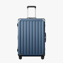 LUGGEX Zipperless aluminum 28-inch check-in luggage with a 4-stage adjustable handle, reinforced corners, dual TSA-approved locks, removable privacy divider, and shock-absorbing spinner wheels. 