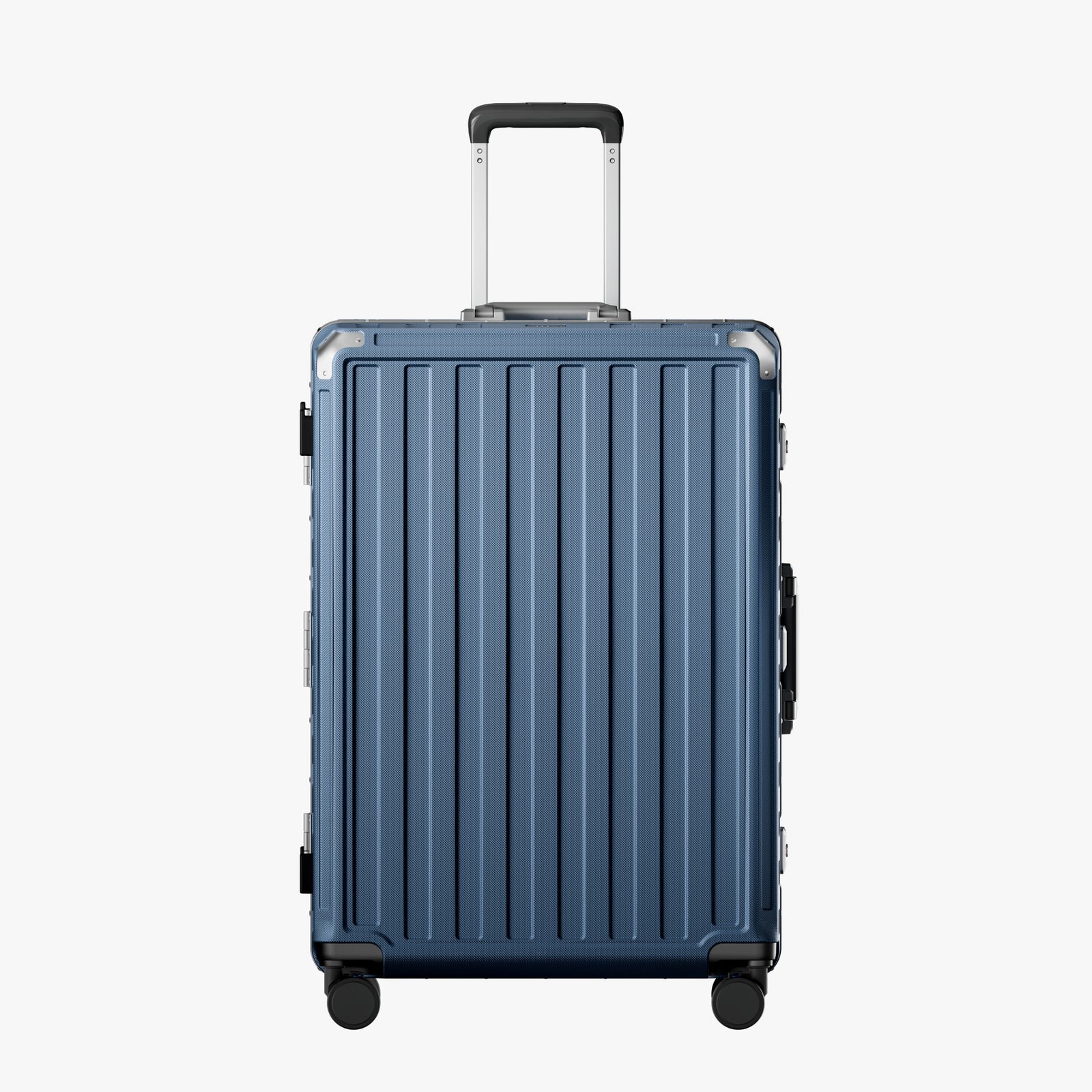 LUGGEX Zipperless aluminum 28-inch check-in luggage with a 4-stage adjustable handle, reinforced corners, dual TSA-approved locks, removable privacy divider, and shock-absorbing spinner wheels. #color_blue