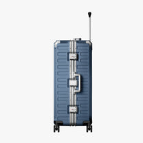 LUGGEX Zipperless aluminum 28-inch check-in luggage with a 4-stage adjustable handle, reinforced corners, dual TSA-approved locks, removable privacy divider, and shock-absorbing spinner wheels. 