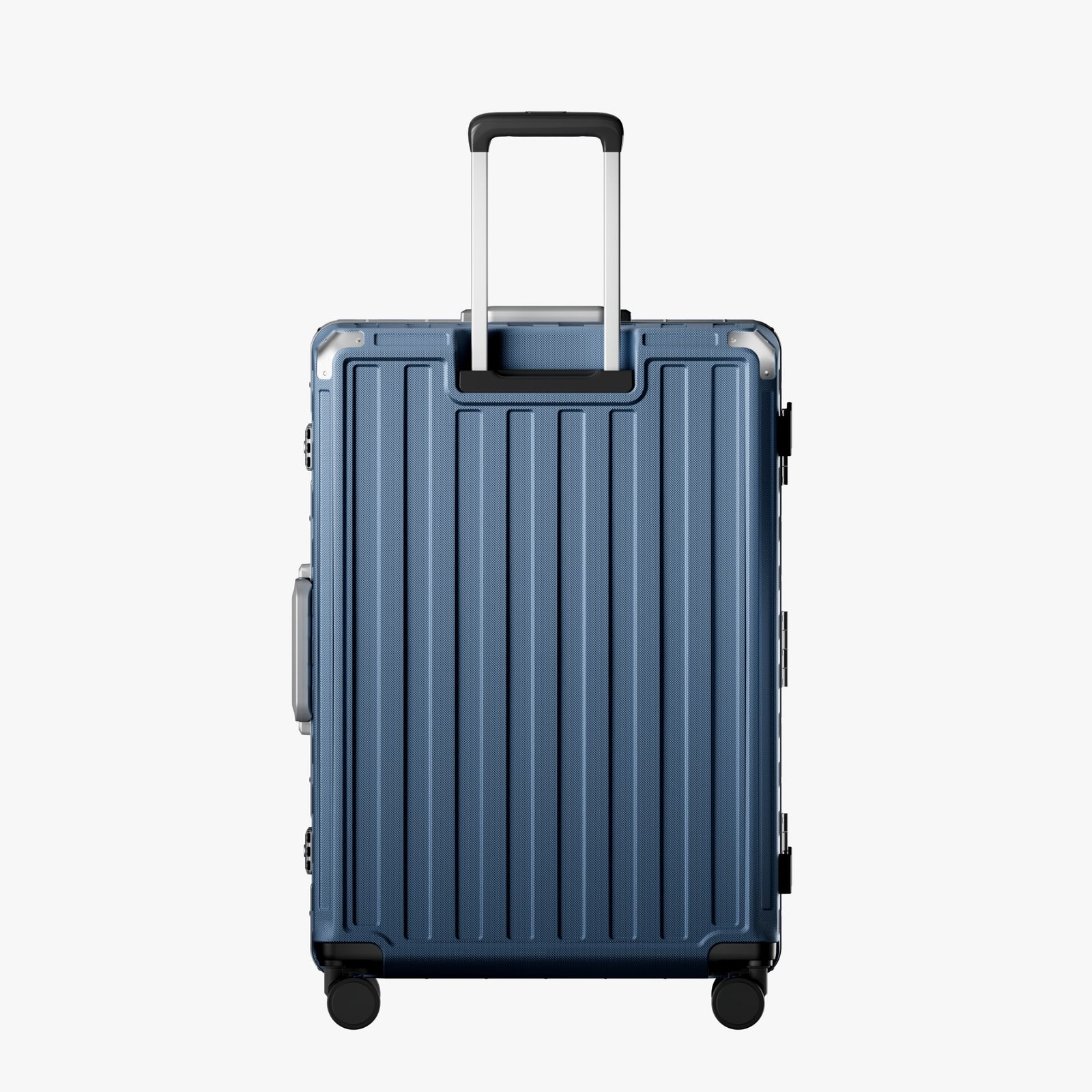 LUGGEX Zipperless aluminum 28-inch check-in luggage with a 4-stage adjustable handle, reinforced corners, dual TSA-approved locks, removable privacy divider, and shock-absorbing spinner wheels. 