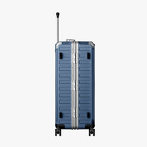 LUGGEX Zipperless aluminum 28-inch check-in luggage with a 4-stage adjustable handle, reinforced corners, dual TSA-approved locks, removable privacy divider, and shock-absorbing spinner wheels. 