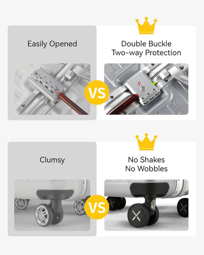 Zipperless Aluminum Checked Luggage with TSA Lock, Shock-Absorbing Wheels & Anti-Misoperation Design for Secure Travel Essentials
