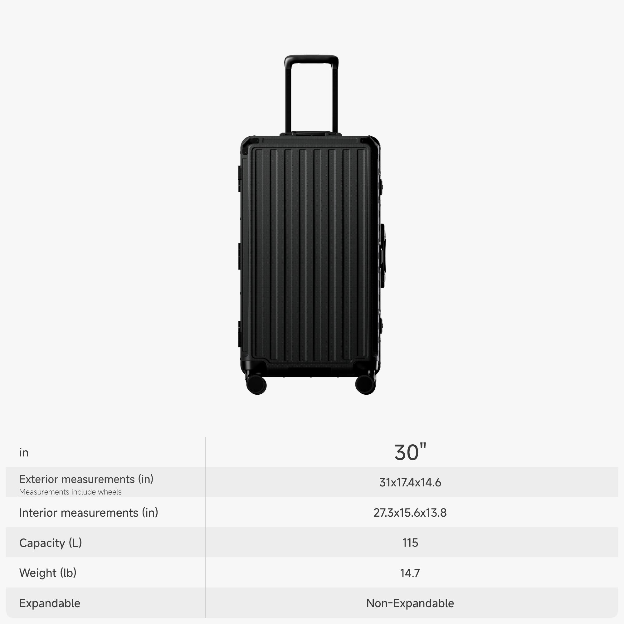 ZX Check-In 30'' Trunk | Zipperless Aluminum Frame, TSA Lock Black 8010S30in_size