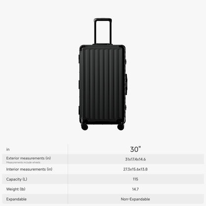ZX Check-In 30'' Trunk | Zipperless Aluminum Frame, TSA Lock Black 8010S30in_size