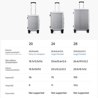 ZX Family Set | 3-Piece Zipperless Aluminum Frame Luggage (20'' + 24'' + 28'')