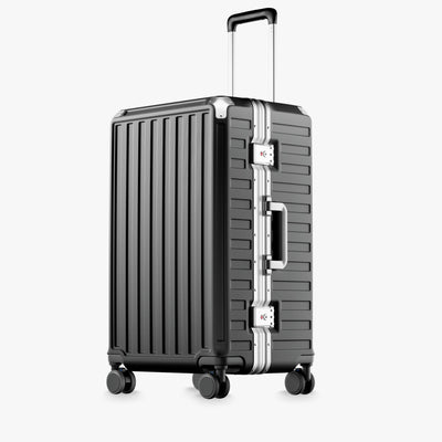 100% polycarbonate hard shell, and reinforced aluminum frame for durable protection and long-term travel use. #LUGGEX 24-inch aluminum-frame zipperless check-in suitcase with 100% polycarbonate hard shell, TSA-approved locks, and smooth spinner wheels for durable, secure travel. #color_charcoal #show