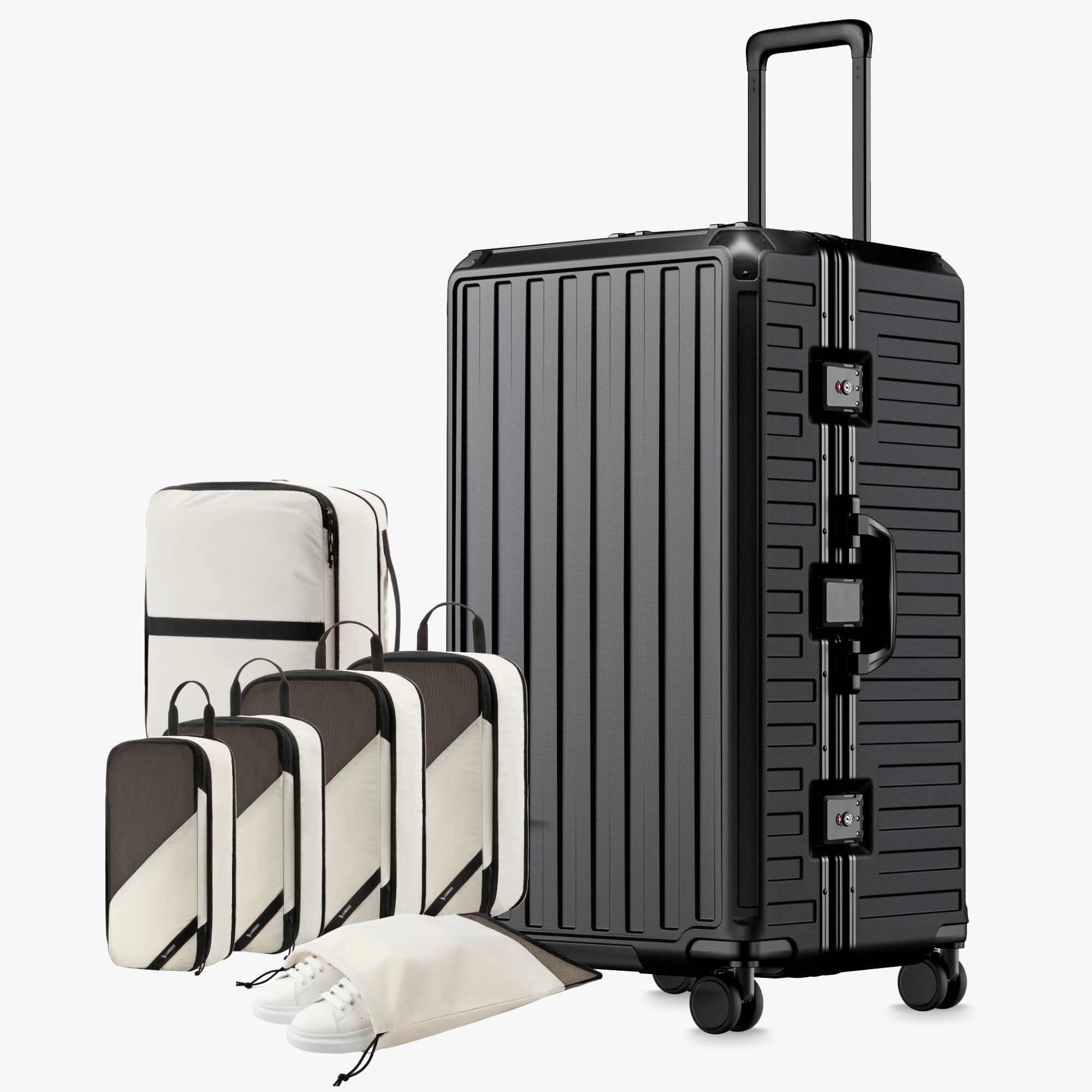 100% polycarbonate hard shell, and reinforced aluminum frame for durable protection and long-term travel use. 