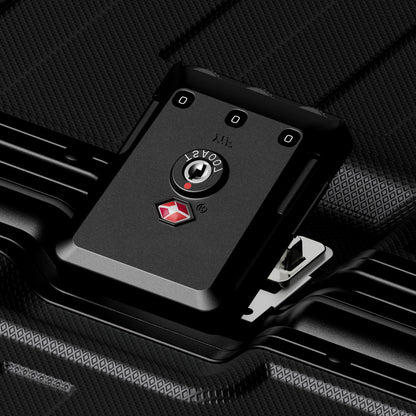 Integrated TSA locks secure the aluminum frame, allowing airport inspection without damage, while the embedded design helps prevent impact damage and accidental opening. #show #Close-up of LUGGEX TSA-approved combination lock on a zipperless aluminum frame suitcase