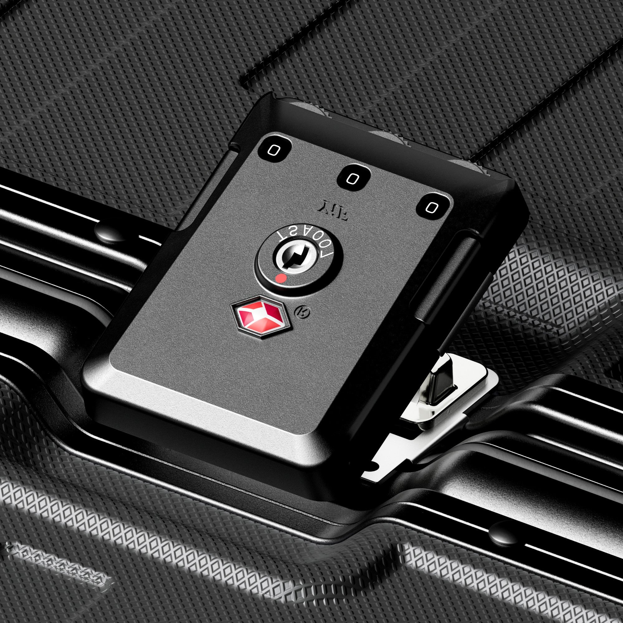 Integrated TSA locks secure the aluminum frame, allowing airport inspection without damage, while the embedded design helps prevent impact damage and accidental opening. #show #Close-up of LUGGEX TSA-approved combination lock on a zipperless aluminum frame suitcase