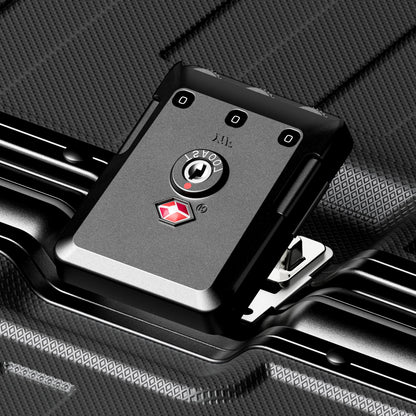 Integrated TSA locks secure the aluminum frame, allowing airport inspection without damage, while the embedded design helps prevent impact damage and accidental opening. #show #Close-up of LUGGEX TSA-approved combination lock on a zipperless aluminum frame suitcase