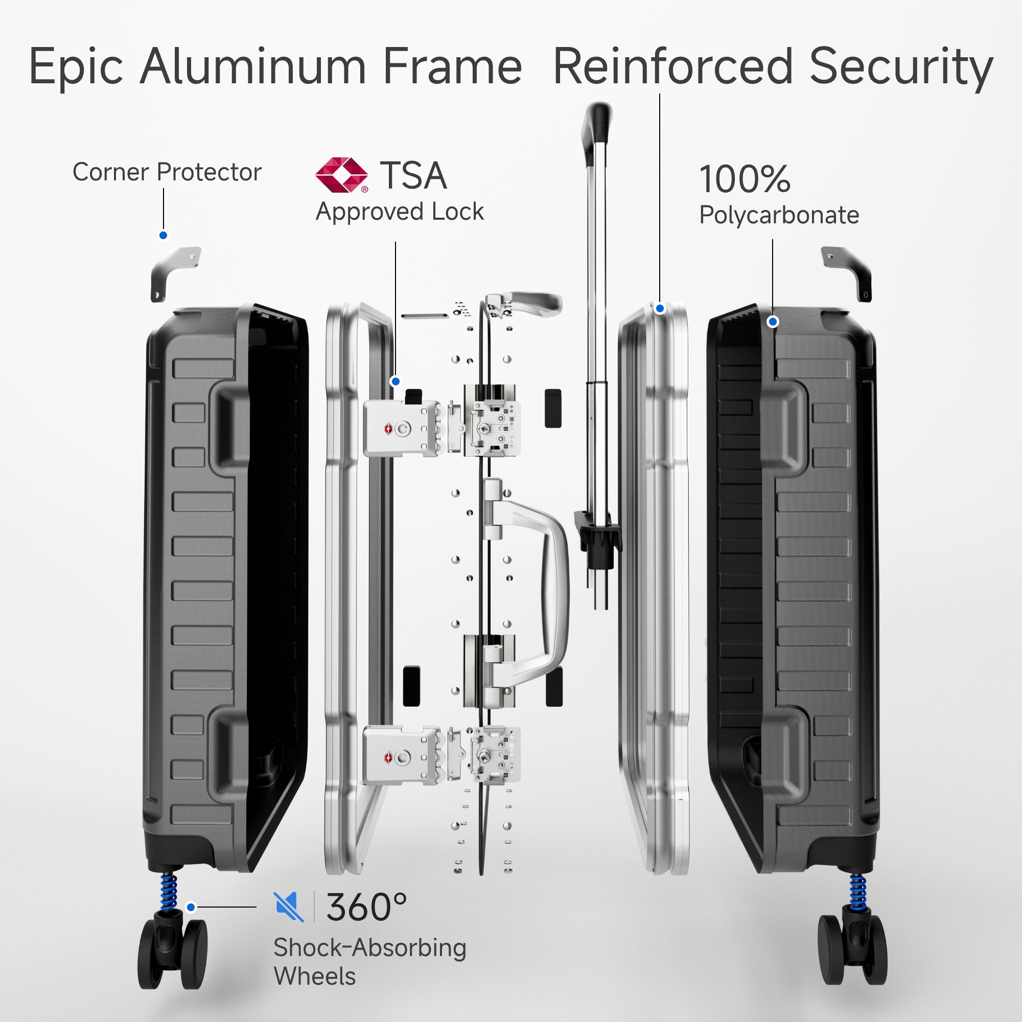 yuri チャコールグレーXS Luggex Zipperless Carry-On Luggage | 20-Inch Aluminum Frame, TSA Lock,