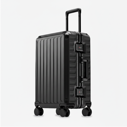 100% polycarbonate hard shell, and reinforced aluminum frame for durable protection and long-term travel use. #LUGGEX 21-inch zipperless bigger carry-on suitcase with aluminum frame and 100% polycarbonate hard shell, TSA locks, and smooth spinner wheels for durable, lightweight travel. 

#color_black #show