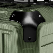 Engineered with reinforced aluminum corner guards, LUGGEX luggage protects vulnerable edges from impact and abrasion—extending the life of your suitcase. #show #color_olive_green